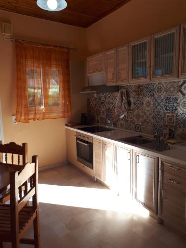 a kitchen with a sink and a stove top oven at Garneli Apartments in Kalami