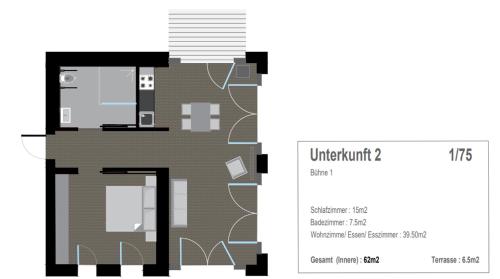 a floor plan and elevation of a house at Scheier (Ferienwohnungen) in Perl