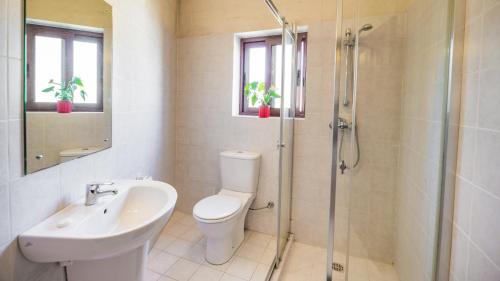 a bathroom with a toilet and a sink and a shower at Ta' Gianni in Xewkija