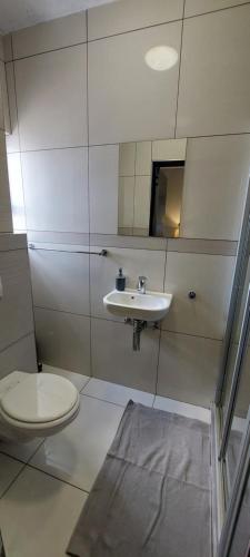 a bathroom with a toilet and a sink at Bee's Central Hideout in Windhoek