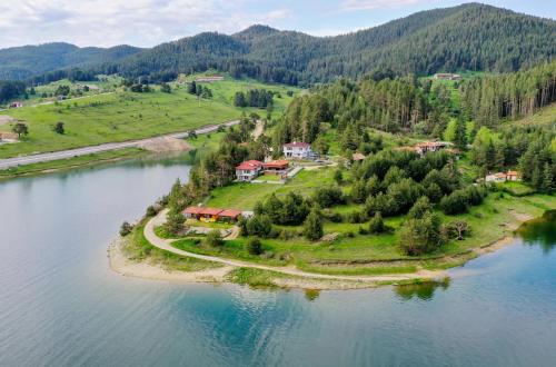 an aerial view of an island in the water at Къща за гости СИАНА in Dospat