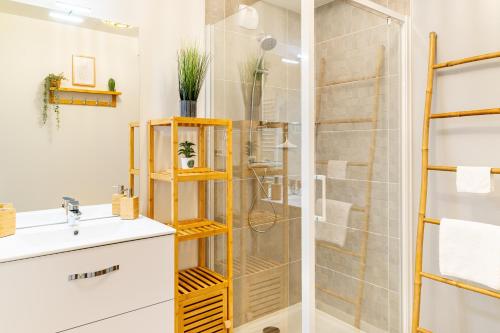 une salle de bain avec douche et lavabo dans l'établissement Loire Enchantée - Appt sur l'île de Nantes, à Nantes