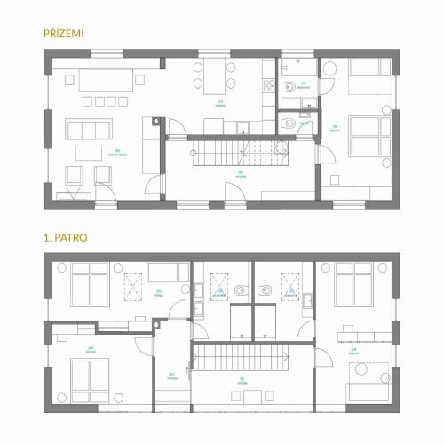 a floor plan and elevation of a house at Chalupa na mechu in Prostřední Bečva
