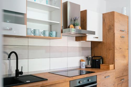 a kitchen with a sink and a counter top at Dinara View Apartment-Knin in Knin