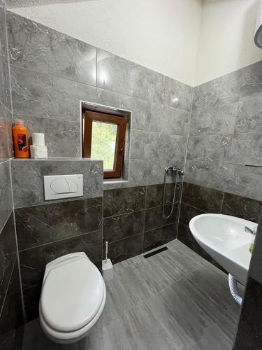 a bathroom with a toilet and a sink at Azra River View House in Bihać