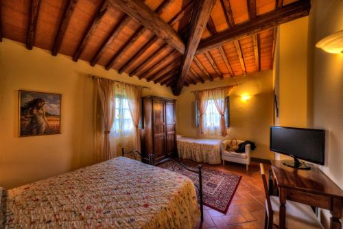 a bedroom with a bed and a tv in a room at Agriturismo Relais Campiglioni in Montevarchi