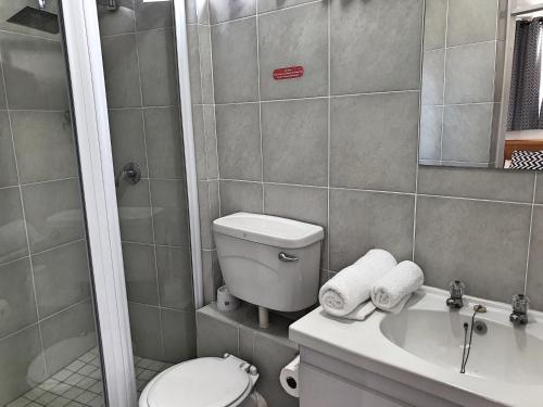 a bathroom with a toilet and a sink and a shower at Gooderson Leisure Silver Sands 1 Self Catering and Timeshare Lifestyle Resort in Durban