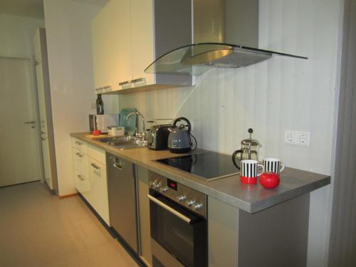 a kitchen with a sink and a stove top oven at K9 Wohnungen in Münster