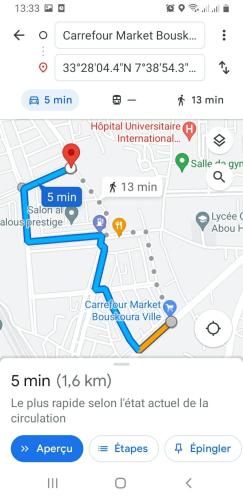 a screenshot of a cell phone with a map at Appartement au calme hors du bruit de Casablanca à Bouskoura in Bouskoura