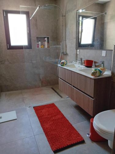 ein Bad mit einer Dusche, einem Waschbecken und einem WC in der Unterkunft Villa au soleil in Trans-en-Provence