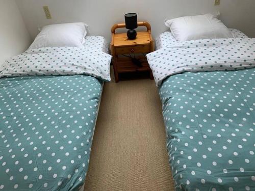 deux lits côte à côte dans une pièce dans l'établissement Le Concorde en plein centre, à Amboise