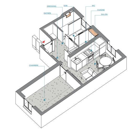 un plan d'étage d'une maison avec un diagramme dans l'établissement A 10 minutes à pied du stade de France , 35 m2 très cosy refait à neuf, à Saint-Denis