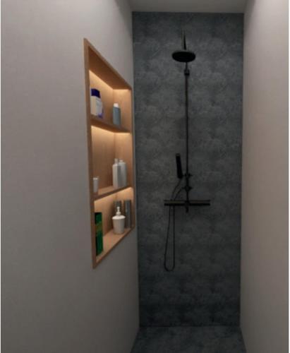 La salle de bains est pourvue d'une douche. dans l'établissement A 10 minutes à pied du stade de France , 35 m2 très cosy refait à neuf, à Saint-Denis