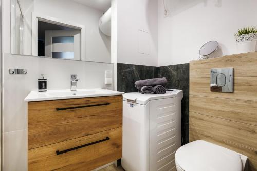 een kleine badkamer met toilet en wastafel bij Pańska Residence in Gdańsk