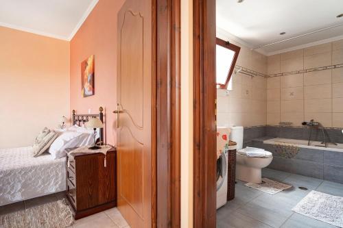 a bathroom with a bed and a toilet and a tub at Lakis Apartment in Meganisi