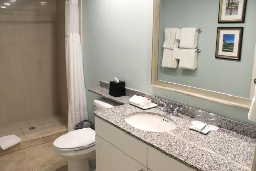 uma casa de banho com um lavatório, um WC e um espelho. em Innisbrook Resort em Palm Harbor