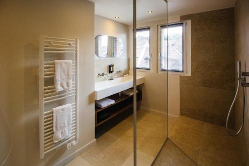 a bathroom with a shower and a sink at Auberge du Lyonnais in Annecy