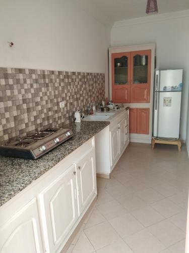 eine Küche mit Spüle und Kühlschrank in der Unterkunft Maison Ben Cheikh in Kelibia