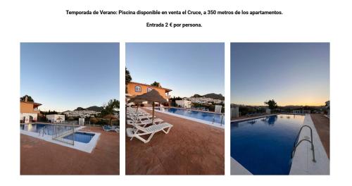 tres fotos diferentes de una piscina en una casa en APTOS MILLÁN en Ardales