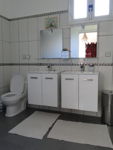 a bathroom with a toilet and a sink and a mirror at maison calme et reposante in Essaouira