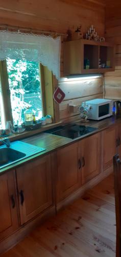 a kitchen with a sink and a counter top at Vila Mera in Pabradė