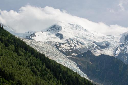 a snow covered mountain with trees in front of it at Duplex stylé face à l'Aiguille du Midi in Chamonix-Mont-Blanc