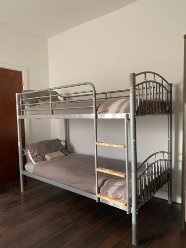 都柏林的住宿－Sarsfield Hostel，客房内的两张双层床