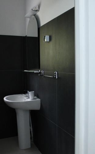 a bathroom with a sink and a mirror at Pensiunea Negrești in Vatra Dornei