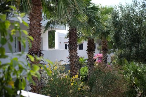 a group of palm trees in front of a white house at Hotel Scialì in Vieste