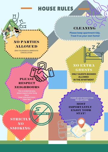 a block diagram of house rules and no parties allowed at Star London Finchley Road 1-Bed Hideaway in London