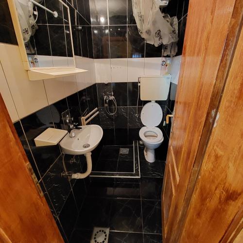 a small bathroom with a toilet and a sink at Soba Lara in Kruševac