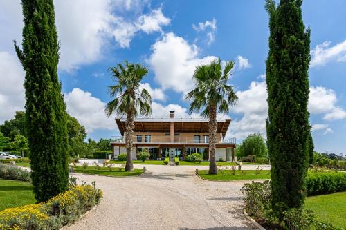 a house with palm trees in front of a driveway at Casale Delle Ronde B&B in Latina