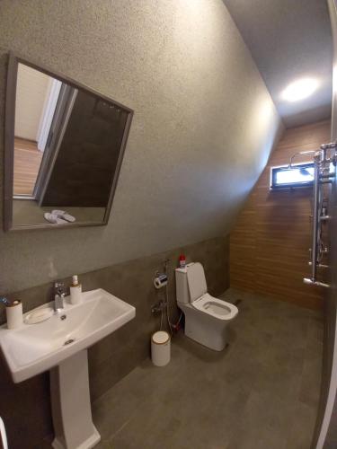ein Bad mit einem Waschbecken und einem WC in der Unterkunft Villa NR in Gabala in Qəbələ