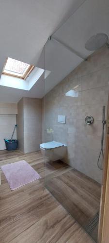 a bathroom with a shower with a glass shower stall at Apartmaji JURCAN Izola in Izola