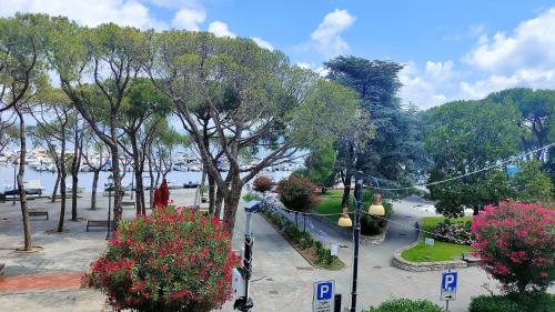 a view of a park with flowers and trees at UN BALCONE IN PINETA in Fezzano