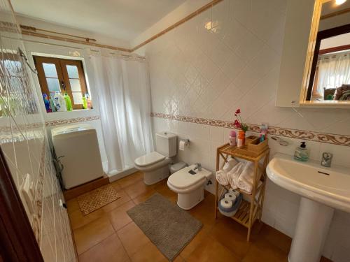 y baño con aseo y lavamanos. en VV Casa Carmela Talavera en Barlovento