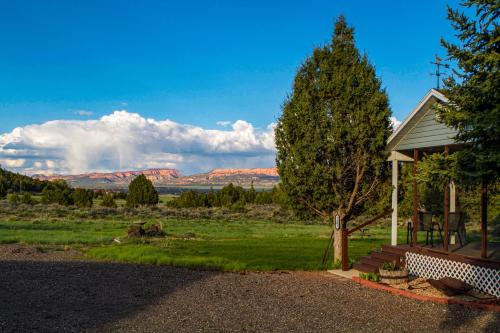 a house with a bench and a tree in a field at Fish Hatchery Ranch in Hatch