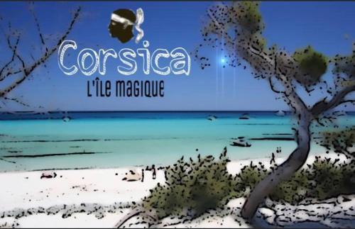 une photo d'une plage avec un panneau indiquant que la cornée est comme un médicament dans l'établissement Villa Bella Vista, à Porto-Vecchio