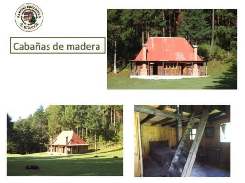 deux photos d'une maison avec un toit rouge dans l'établissement Rancho Ecológico El Mirador, à Acajete