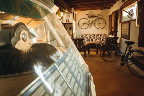 a view of a room with a bike in a room at Hotel Finca Buenos Aires Barichara in Barichara