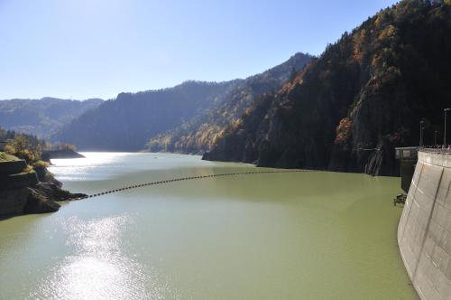 a river with green water and mountains in the background at LUCENT in Toyohira