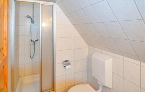 a bathroom with a shower and a toilet at Beautiful Apartment In Dagebll With Kitchen in Dagebüll