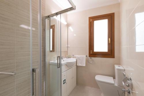 a bathroom with a toilet and a sink and a shower at Artibai - baskeyrentals in Ondárroa