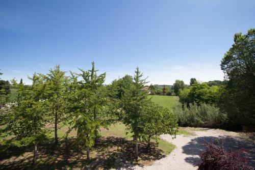 a garden with trees and a field in the background at Casa Al Fiume in Ponti Sul Mincio