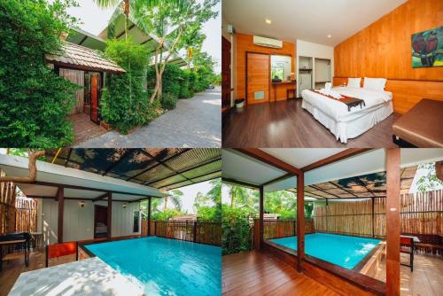 a collage of photos of a house with a swimming pool at IP Plus Pool Villa Pattaya in Jomtien Beach