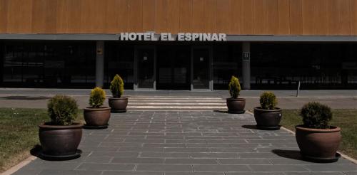 une rangée de plantes en pot devant un bâtiment dans l'établissement El Espinar, à El Espinar
