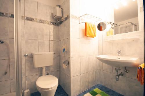 a bathroom with a toilet and a sink at Almliesl GOLD-706 in Goldegg