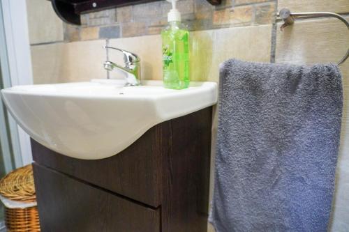 Oudtshoorn的住宿－AVONDBLIJ Apartment，一间带水槽和毛巾的浴室
