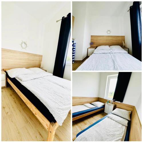 twee foto's van een bed in een kamer bij Sielska Marina in Jarosławiec