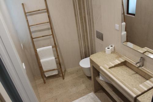 a bathroom with a sink and a toilet and a mirror at Rito Hall da Serra in Leiria